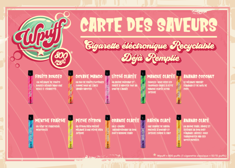 Carte des saveurs WPuff - 600 Puffs